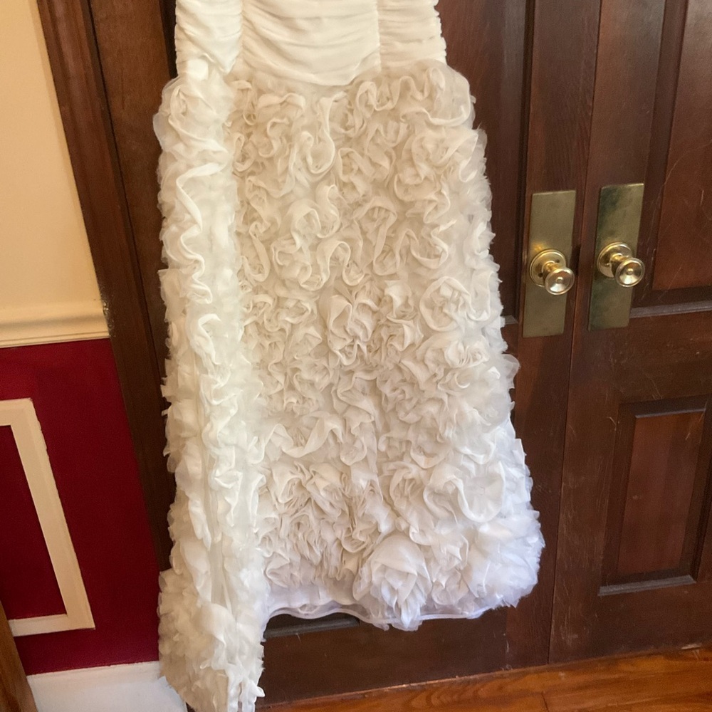 Tadashi Shoji Ivory Ruched Ruffled Halter Gown - Picture 2 of 10
